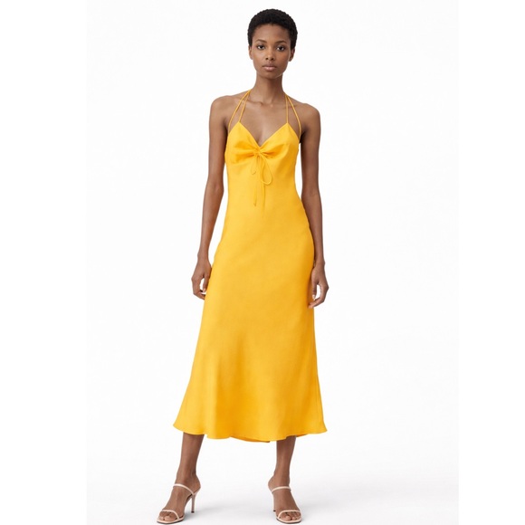 Zara Dresses & Skirts - NWT Zara Tangerine Satin Effect Ruched Detail Slip Midi Dress